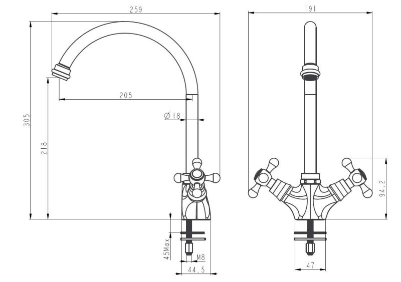 Aquanello Heritage Ascot Klasična kuhinja – nostalgična kuhinjska pipa iz nerjavečega jekla z okroglim izlivom NB-4003-HA