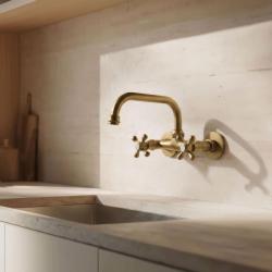 Aquanello Heritage Ascot Klasična kuhinjska stenska pipa z zgornjim izlivom, bronasta BN-4110-HA