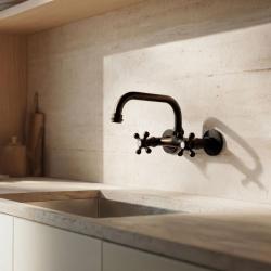 Aquanello Heritage Ascot Klasična kuhinjska stenska pipa z izlivom na vrhu, črna BL-4110-HA