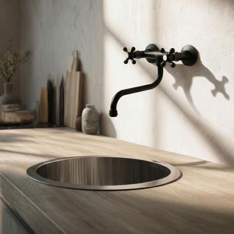 Aquanello Heritage Ascot Klasična kuhinjska stenska pipa, črna BL-4111-HA