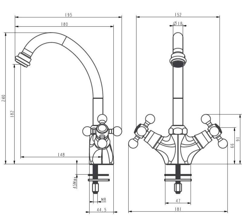 Aquanello Heritage Ascot Klasična kuhinja Nostalgična kuhinjska pipa Krom CR-4004-HA
