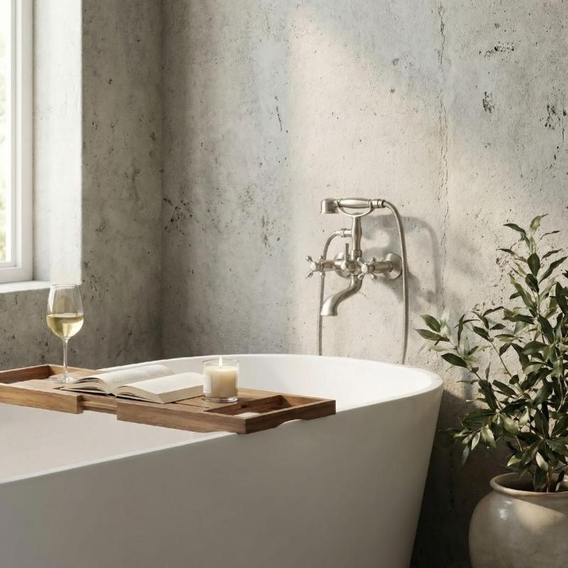 Aquanello Heritage Ascot Klasična kopalniška baterija s sterlinskimi gumbi iz nerjavečega jekla, vključno z ročno tuš kabino NB-3002-HA