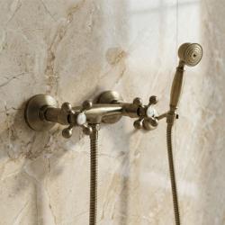 Aquanello Heritage Ascot Klasični set tuš pipe z močnimi gumbi iz brona, vključno z ročno tuš kabino BN-2002-HA
