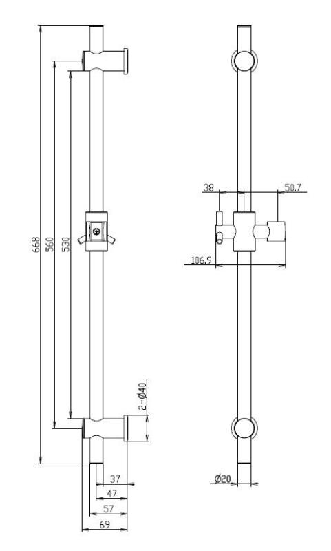 Aquanello Heritage Collection Klasična drsna palica 668 mm iz nerjavečega jekla NB-9004-HC