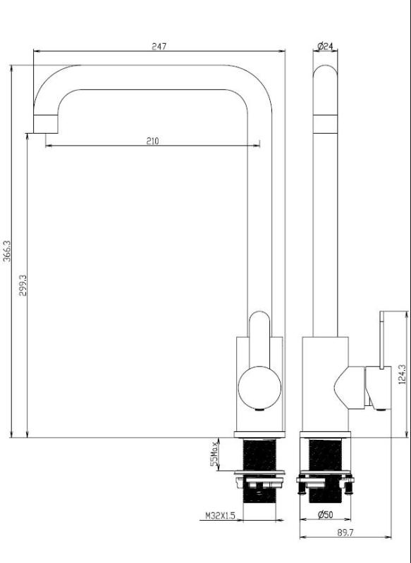 Aquanello Forma Masivna nerjaveča enoročajna kuhinjska mešalna baterija SS-1001-FM