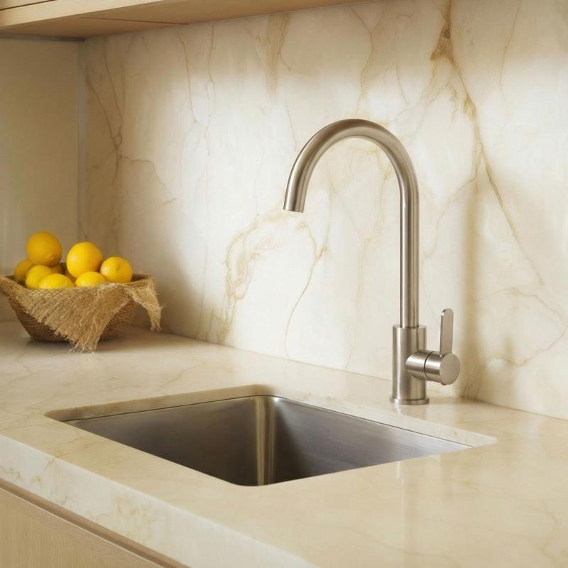 Aquanello Forma Masivna nerjaveča enoročajna kuhinjska mešalna baterija z okroglim izlivom SS-1002-FM