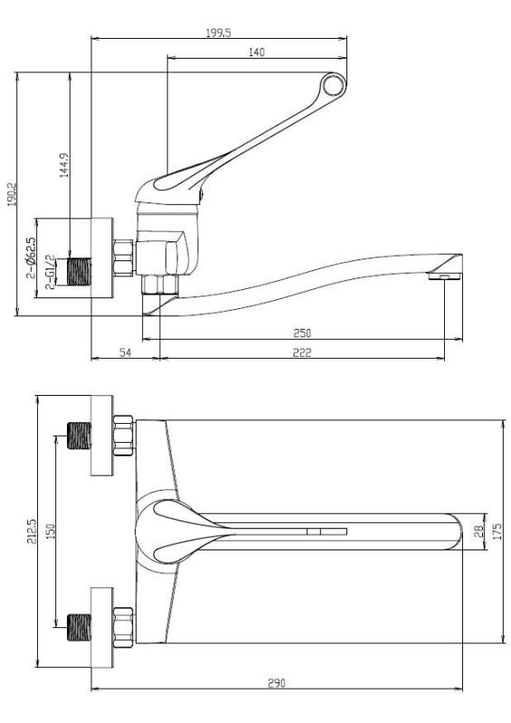 Aquanello Medic Kuhinjska stenska pipa z dolgim ročajem, črna BL-1005-MD