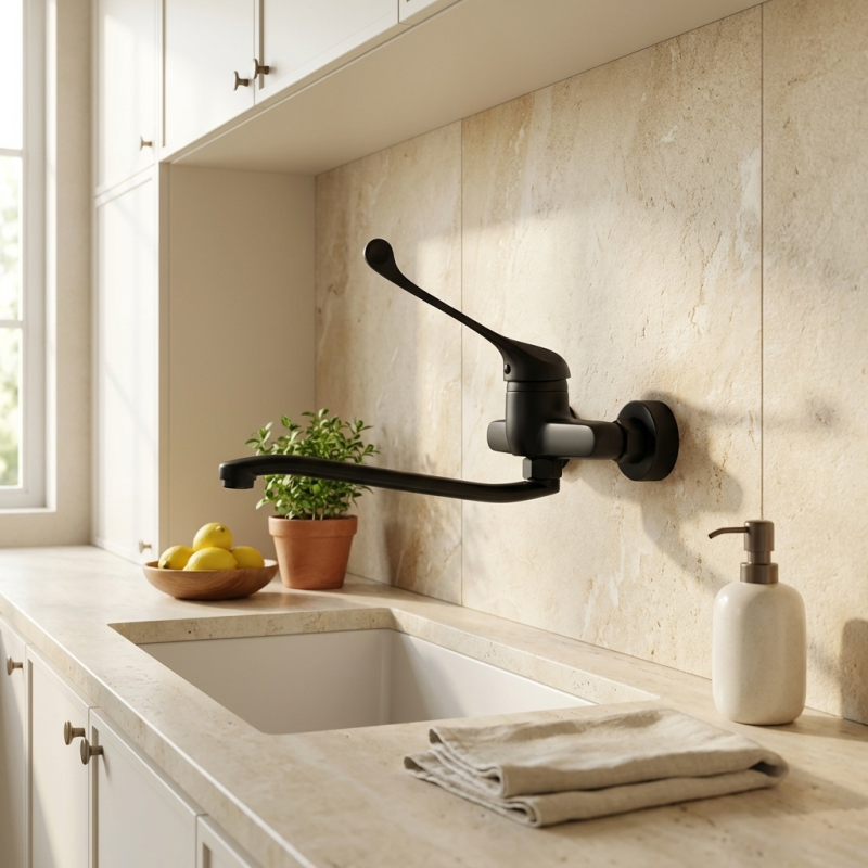 Aquanello Medic Kuhinjska stenska pipa z dolgim ročajem, črna BL-1005-MD