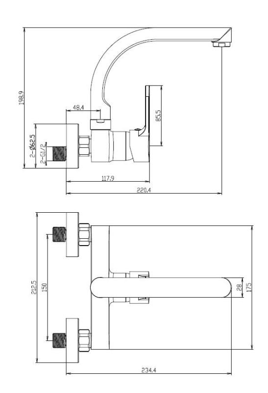 Aquanello Casa Kuhinjska stenska pipa  z zgornjim izlivom Črna BL-1003-CS
