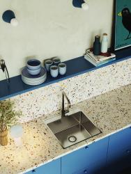 Aquadesign Plana Nerjaveče jeklo Nadgradnja Pomivalno korito 48x49 cm z odprtino za pipo, vključno s sifonom in Clickclack odtočnim čepom 1208972559