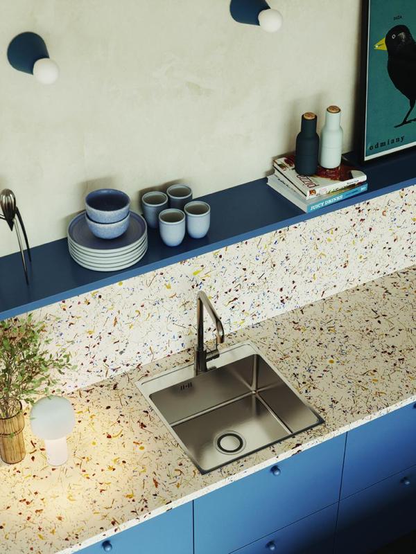 Aquadesign Plana Nerjaveče jeklo Nadgradnja Pomivalno korito 48x49 cm z odprtino za pipo, vključno s sifonom in Clickclack odtočnim čepom 1208972559