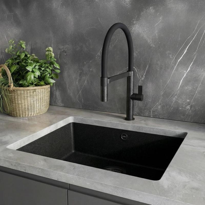 Ausmann Alira Črna kuhinjska pipa s fleksibilnim izlivom 1208972565