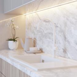 Graniteland Vira Slim Kuhinjska mešalna baterija, bela, z vrtljivim izlivom 1208972621