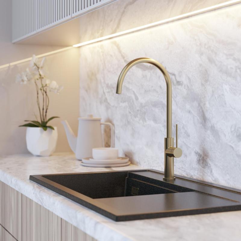 Graniteland Vira Slim Kuhinjska mešalna baterija v barvi brušene zlata z vrtljivim izlivom 1208972623