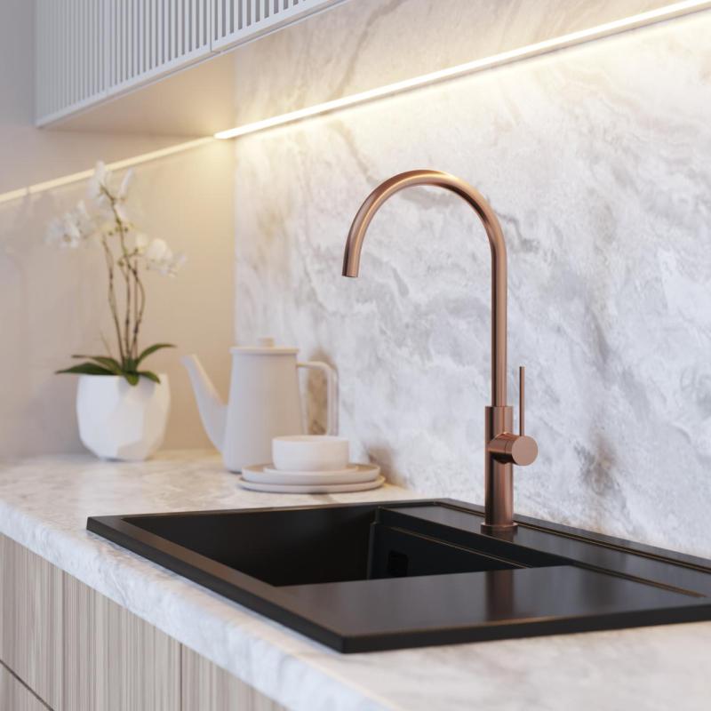 Graniteland Vira Slim Kuhinjska mešalna baterija iz brušenega bakra z vrtljivim izlivom 1208972624