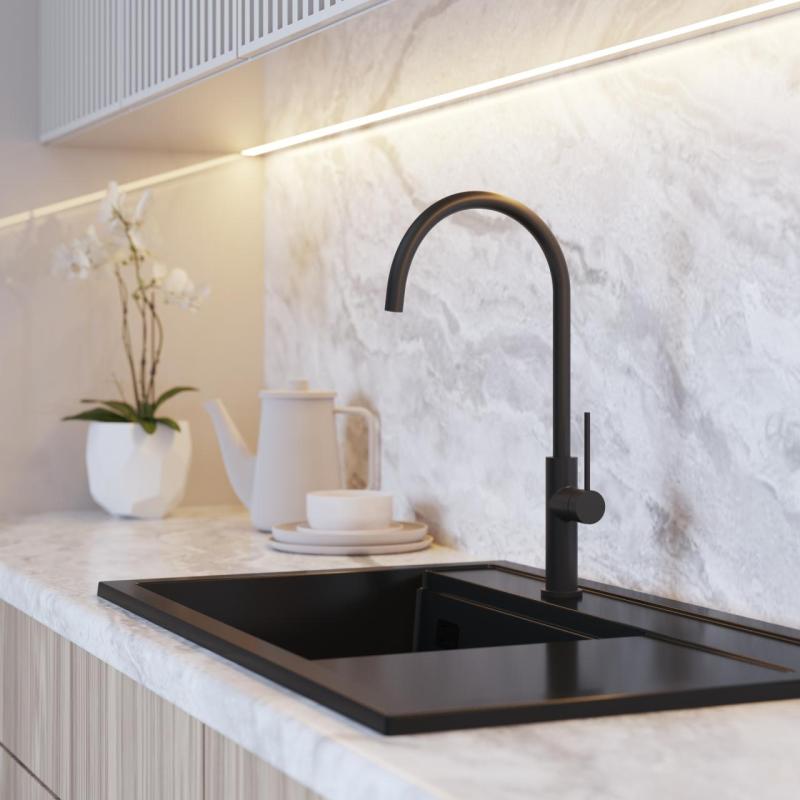 Graniteland Vira Slim Kuhinjska mešalna baterija, črna, z vrtljivim izlivom 1208972626