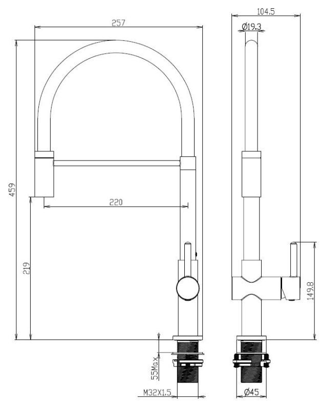 Aquanello Gastro Kuhinjska mešalna baterija s prilagodljivim izlivom, črna BL-4400-GT