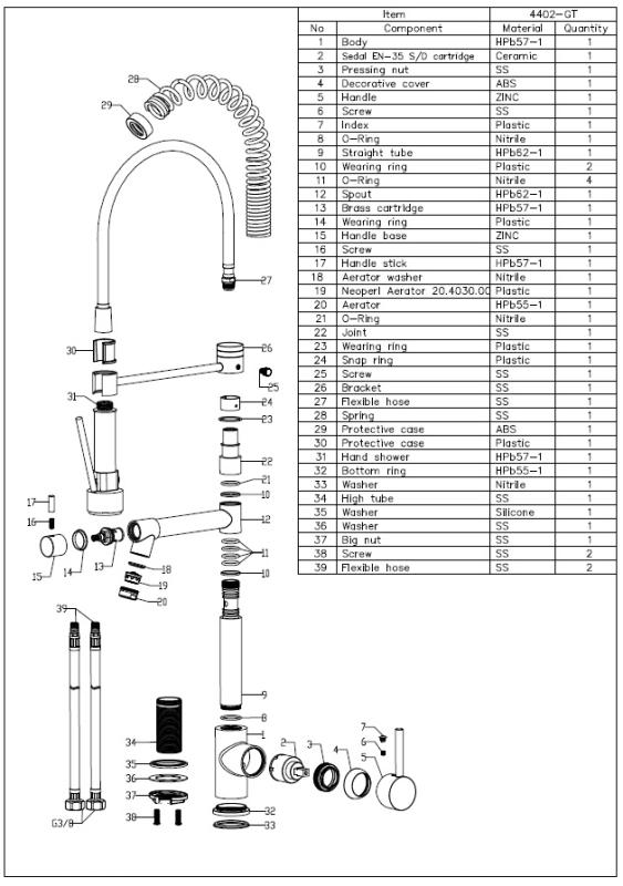 Aquanello Gastro Kuhinjska pipa s profesionalno pršilno funkcijo, krom CR-4402-GT