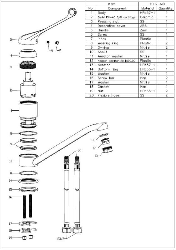 Aquanello Medic Kuhinjska mešalna baterija z dolgim ročajem  Krom CR-1007-MD