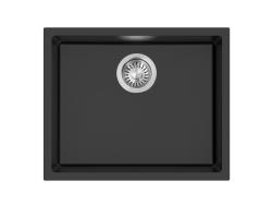 Pure.Sink Eternal Kvarčni črn umivalnik 50 x 40 cm, za vgradnjo pod pultom in nad pultom, z zapiralko iz nerjavečega jekla