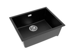 Pure.Sink Eternal Kvarčni črn umivalnik 50 x 40 cm, za vgradnjo pod pultom in nad pultom, z zapiralko iz nerjavečega jekla