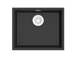 Pure.Sink Eternal Kvarčni črn umivalnik 50 x 40 cm, za vgradnjo pod pultom in na pult, z belim zamaškom