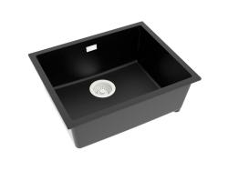 Pure.Sink Eternal Kvarčni črn umivalnik 50 x 40 cm, za vgradnjo pod pultom in na pult, z belim zamaškom