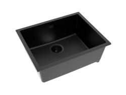 Pure.Sink Eternal Kvarčni črn pomivalni korit 50 x 40 cm, za vgradnjo pod pultom in nad pultom, s črnim zamaškom