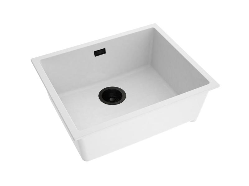 Pure.Sink Eternal Kvarčni beli pomivalni korit 50 x 40 cm, za vgradnjo pod pultom in nad pultom, s črnim zamaškom