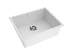 Pure.Sink Eternal Kvarčni beli pomivalni korit 50 x 40 cm, za vgradnjo pod pultom in nad pultom, z avtomatskim zapiralom iz nerjavečega jekla