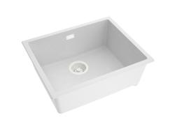 Pure.Sink Eternal Kvarčni beli pomivalni korit 50 x 40 cm, za vgradnjo pod pultom in nad pultom, z avtomatskim belim zamaškom