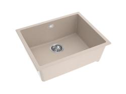 Pure.Sink Eternal Kvarčni umivalnik v bež barvi, 50 x 40 cm, za vgradnjo pod pultom ali na pult z avtomatskim zapiralom iz nerjavečega jekla