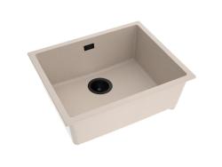 Pure.Sink Eternal Kvarčni umivalnik v bež barvi, 50 x 40 cm, za vgradnjo pod pultom ali na pult z avtomatskim črnim zamaškom
