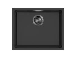 Pure.Sink Eternal Kvarčni črn umivalnik 50 x 40 cm za vgradnjo v ravno površino in podgradnjo z avtomatskim pokrovčkom v barvi gun metal