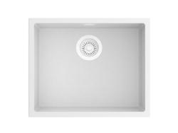 Pure.Sink Eternal Kvarčni beli pomivalni korit 50 x 40 cm, za vgradnjo v ravno površino in podgradnjo, z avtomatskim belim zamaškom