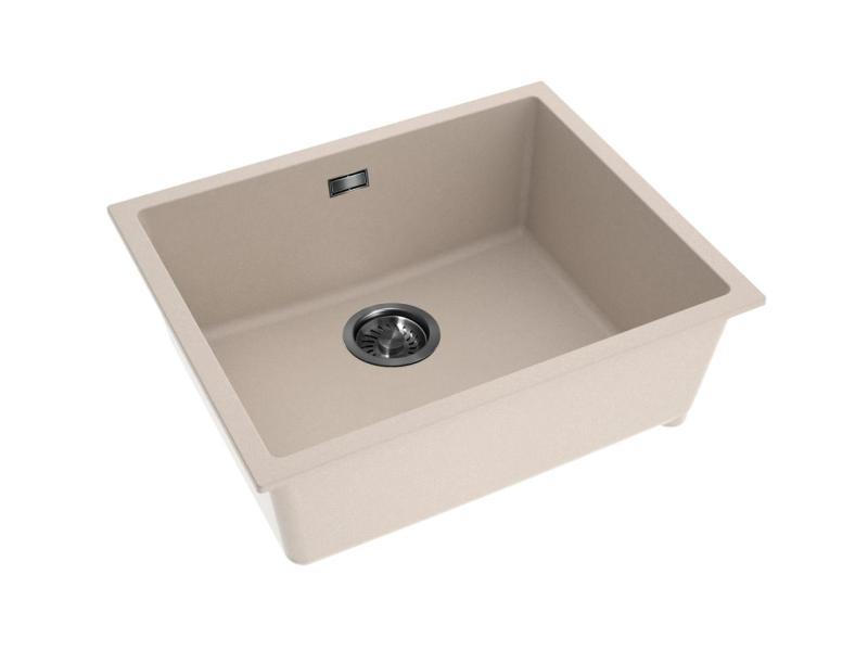 Pure.Sink Eternal Kvarčni umivalnik v bež barvi, 50 x 40 cm, za vgradnjo v ravno površino in podgradnjo, z avtomatskim pokrovčkom v barvi gun metal