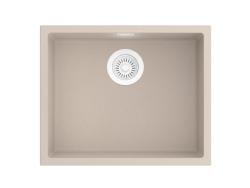 Pure.Sink Eternal Kvarčni umivalnik v bež barvi, 50 x 40 cm, za vgradnjo v ravno površino in podgradnjo, z avtomatskim belim zamaškom