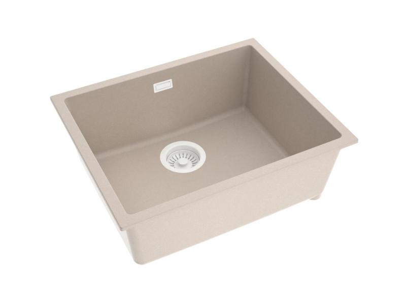 Pure.Sink Eternal Kvarčni umivalnik v bež barvi, 50 x 40 cm, za vgradnjo v ravno površino in podgradnjo, z avtomatskim belim zamaškom