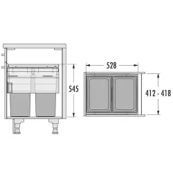 HAILO Euro Cargo odpadna posoda 2 x 38 litrov s softclose za širino omare 2294