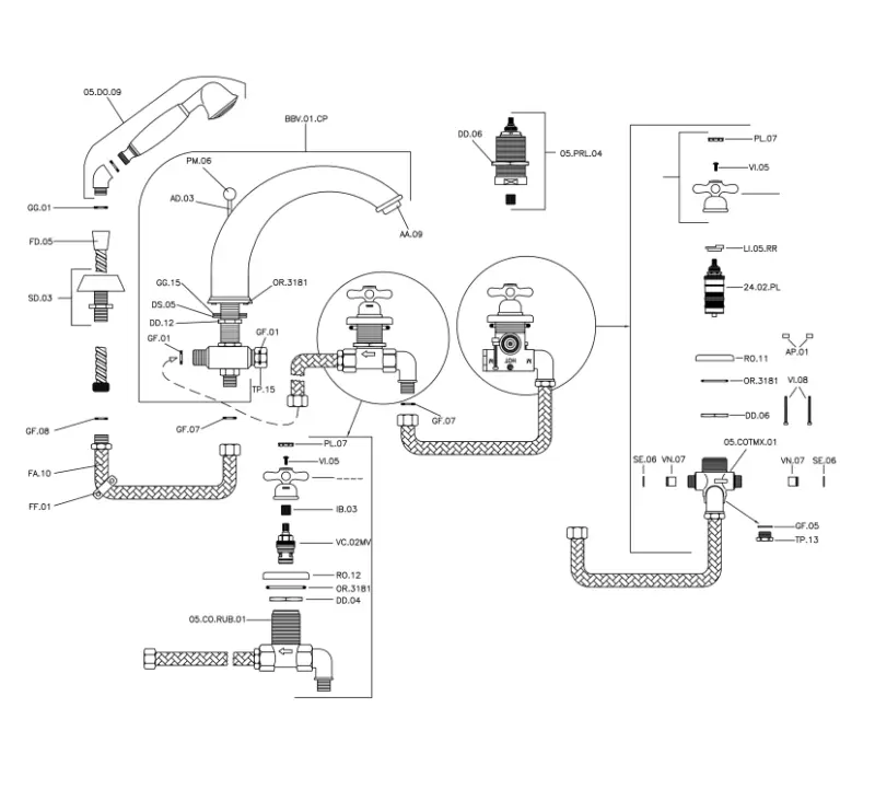Huber Croisette 4-luknjična robna kopalniška armatura Termostatska Krom CST7601021