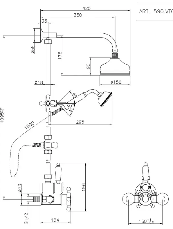 Huber Victoriaanse Thermostatische Doucheset 15 cm Chroom 5698