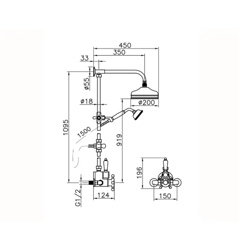 Huber Victoria Termostatski Tuš Set 20 cm Krom 590.VT21H.CR