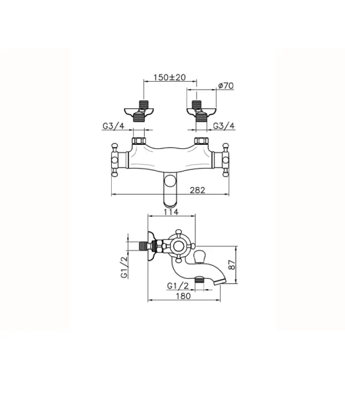 Huber Victoriaanse Thermostatische Badkraan Chroom VTT2701021
