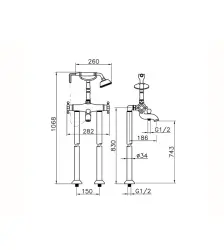 Huber Victorian Prostostoječa Termostatska Kadna Armatura z Prho Garnituro Krom VTT3901021