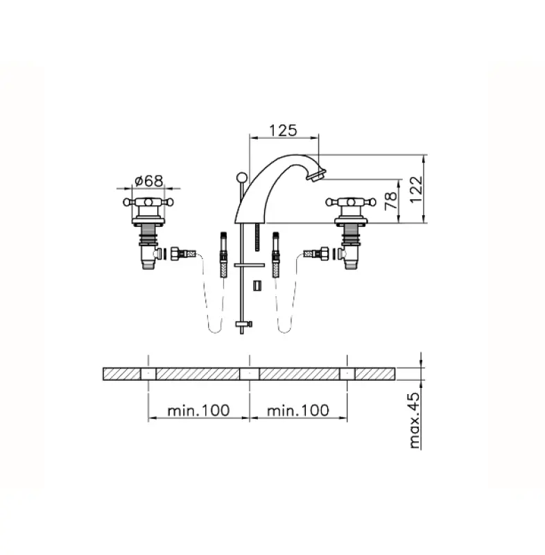 Huber Victorian 3-luknjasta umivalniška pipa Krom VT00101021
