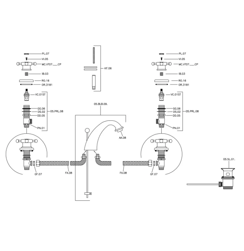 Huber Victorian 3-luknjasta umivalniška pipa Krom VT00101021