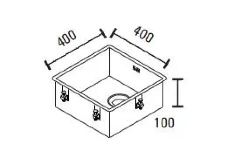 ABK Baronga plitka invalidska 10cm nerjaveča jeklena pomivalna korita 40x40 cm za vgradnjo, podpultno in nadpultno montažo BAR4010FVI