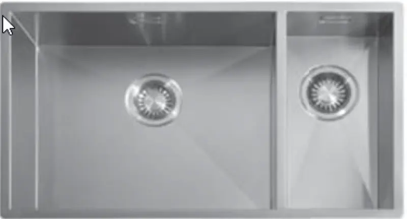 ABK Baronga velika ena in pol 1,5 inox pomivalno korito 50x40+20x40 cm za ploskovno vgradnjo, podvgradnjo in nadgradnjo BAR5020FVI