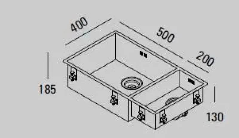 ABK Baronga velika ena in pol 1,5 inox pomivalno korito 50x40+20x40 cm za ploskovno vgradnjo, podvgradnjo in nadgradnjo BAR5020FVI