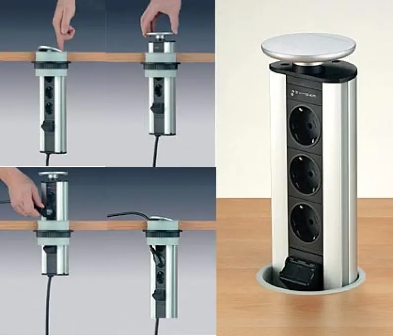 EVOline Port 3 Inklapbaar stopcontact met randaarde, zilveren deksel